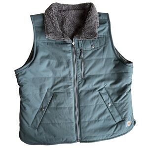 Carhartt Reversible Sherpa Lined Utility Vest Green Gray Womens Large Workwear